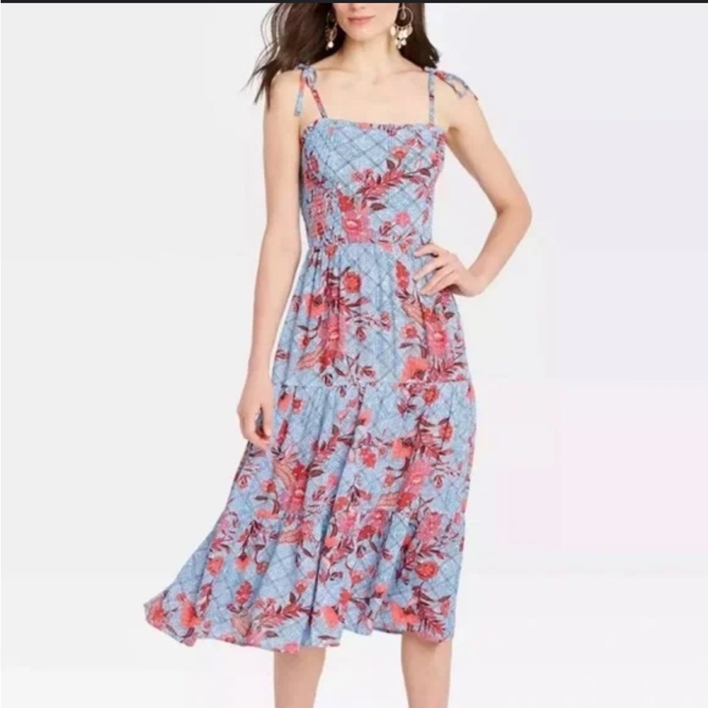 Knox Rose Blue Floral Gauzy Midi Dress